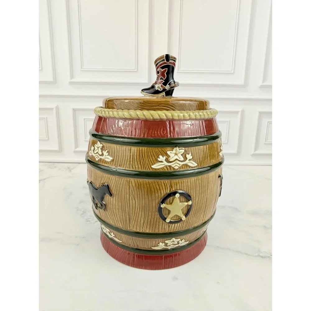 VTG Sonoma Happy Trails Cookie Jar Western Cowboy Horse Equestrian 8'